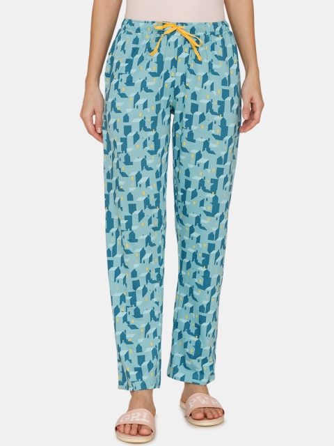 

Zivame Women Turquoise Blue Abstract Printed Pure Cotton Lounge Pant