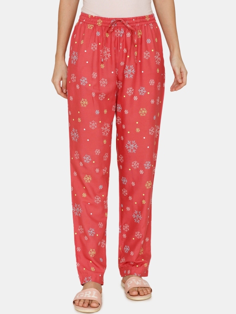 

Zivame Women Red Snowflakes Antiviral Printed Lounge Pants