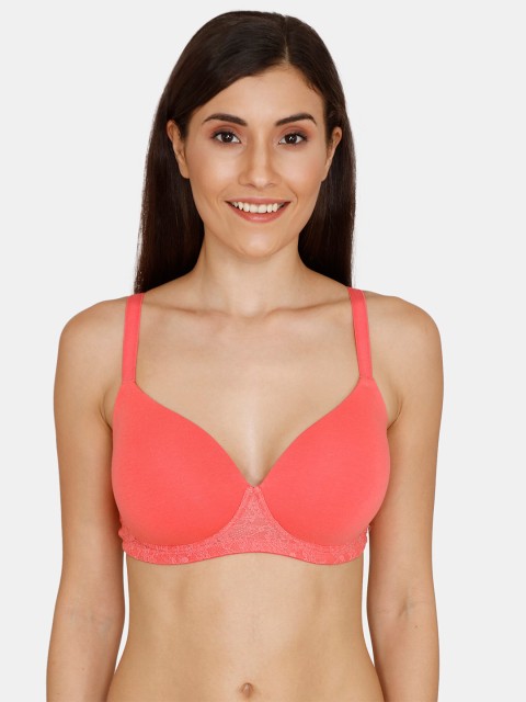 

Zivame Peach Lightly Padded Non Wired All Day Comfort Seamless T Shirt Bra