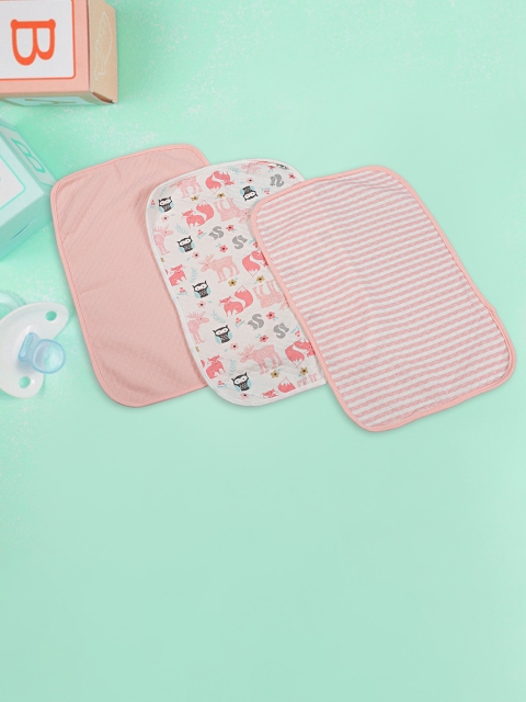 

Baby Moo Kids Pack of 3 Peach-Coloured Burp Clothes, Pink