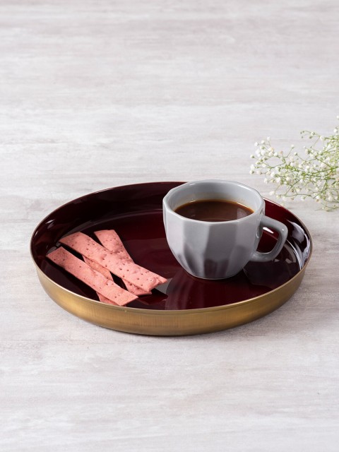 

Nestroots Maroon & Gold-Toned 1 Piece Stainless Steel Glossy Serving Plate