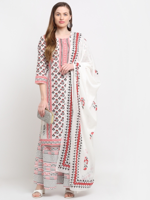 

KALINI Women White Ethnic Motifs Printed Pure Cotton Kurta with Palazzos & With Dupatta