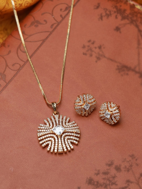 

Priyaasi Gold-Plated American Diamond Pendant & Earring Set