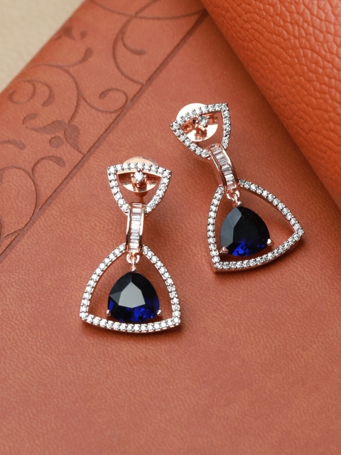 

Priyaasi Rose Gold & Blue Triangular Drop Earrings