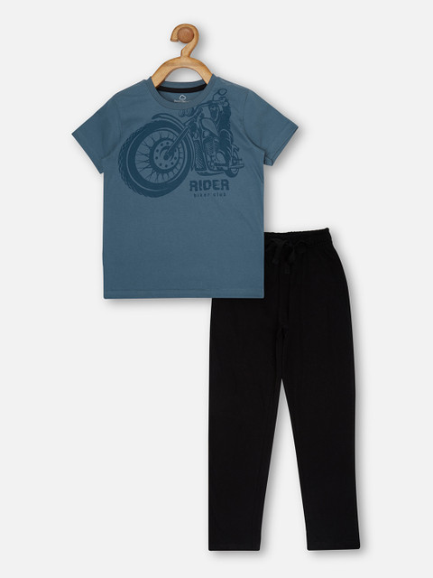 

Sweet Dreams Boys Blue & Black Printed Night Suit
