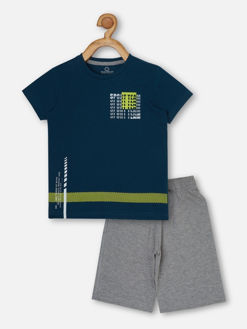 

Sweet Dreams Boys Navy Blue & Grey Melange Printed Night suit
