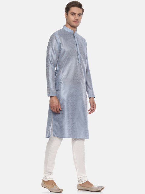 

Louis Philippe Men Blue & White Floral Self Design Kurta with Churidar