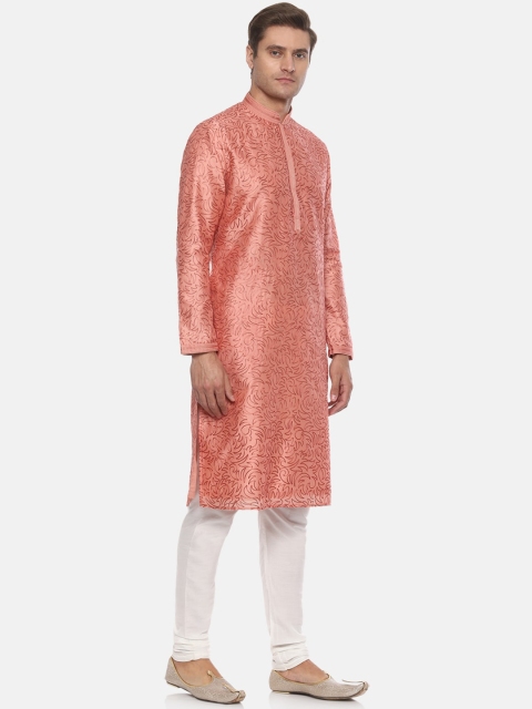 

Louis Philippe Men Pink & White Embroidered Kurta with Churidar