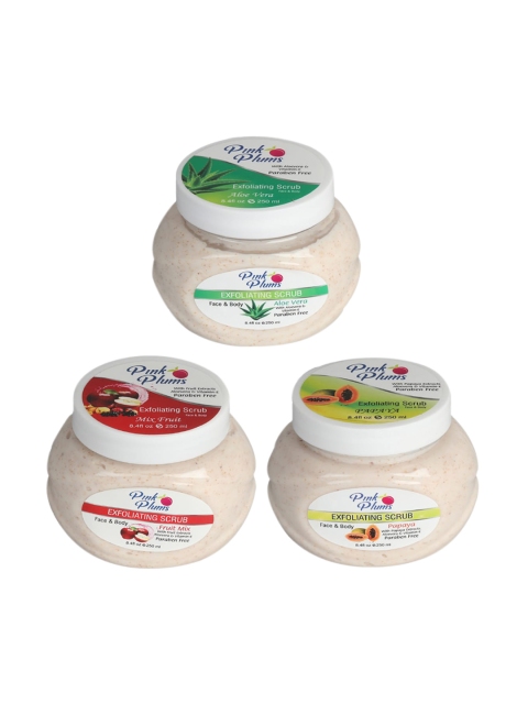 

Pink Plums Set of 3 Aloe Vera Fruit Mix Papaya Face & Body Exfoliating Scrub, Multi