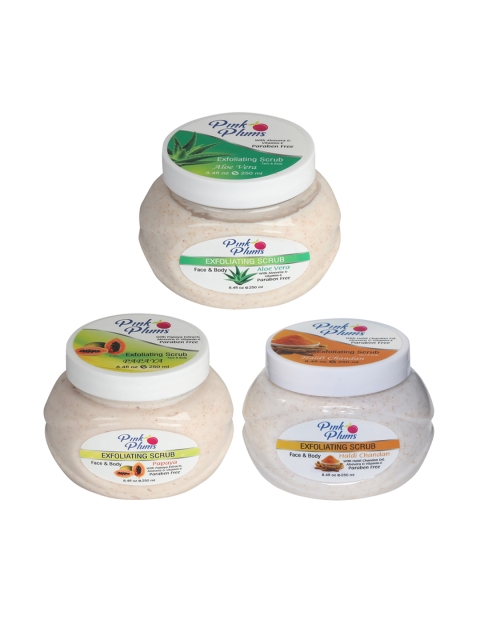 

Pink Plums Aloe Vera - Papaya & Haldi Chandan Face & Body Exfoliating Scrubs 750 ml, Beige