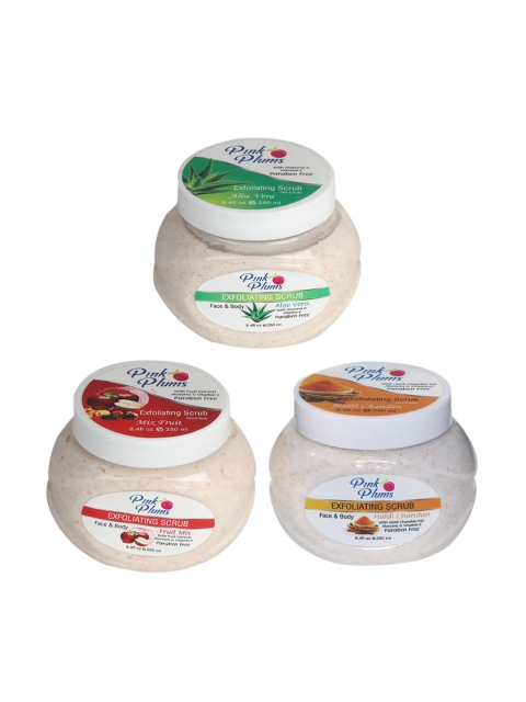 

Pink Plums Aloe Vera - Fruit Mix & Haldi Chandan Face & Body Exfoliating Scrubs 750 ml, Beige