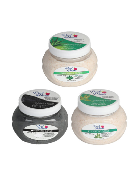 

Pink Plums Aloe Vera - Charcoal & Neem Tulsi Face & Body Exfoliating Scrubs 750 ml, Beige