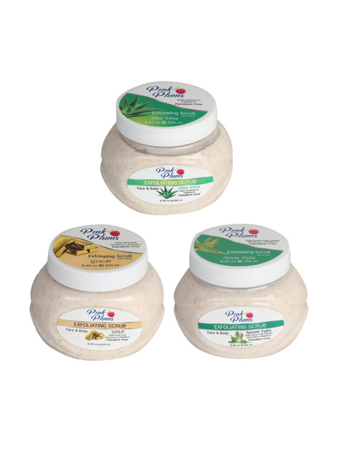 

Pink Plums Aloe Vera - Gold & Neem Tulsi Face & Body Exfoliating Scrubs 750 ml, Beige
