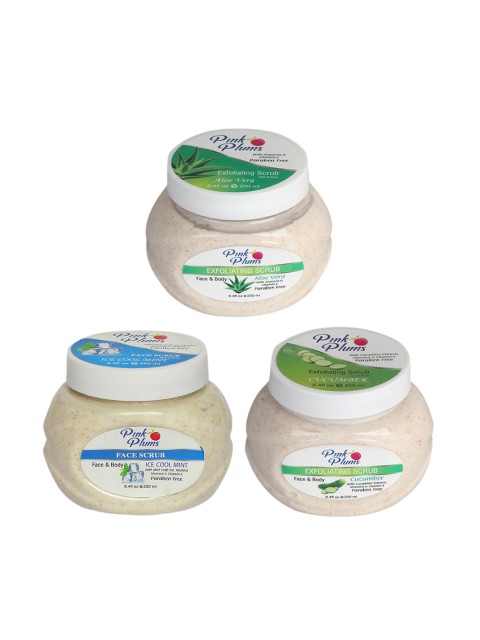 

Pink Plums Aloe Vera Cucumber & Ice Cool Mint Face & Body Exfoliating Scrubs 750 ml, Beige