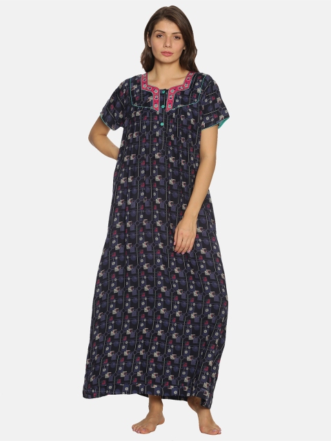 

Charak Blue Printed Maxi Nightdress