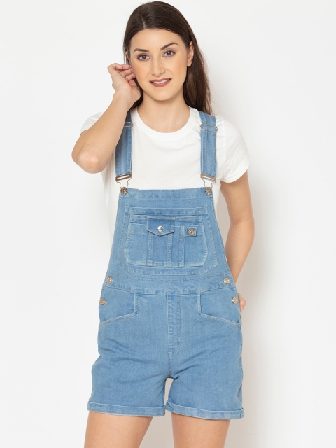 

Modriba Women Blue Solid Cotton Denim Dungarees