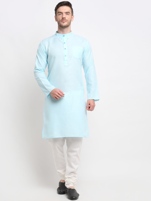 

Benstoke Men Turquoise Blue Solid Kurta