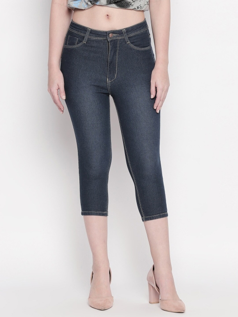 

PURPLE WATER Women Blue Slim-Fit High-Rise Capris
