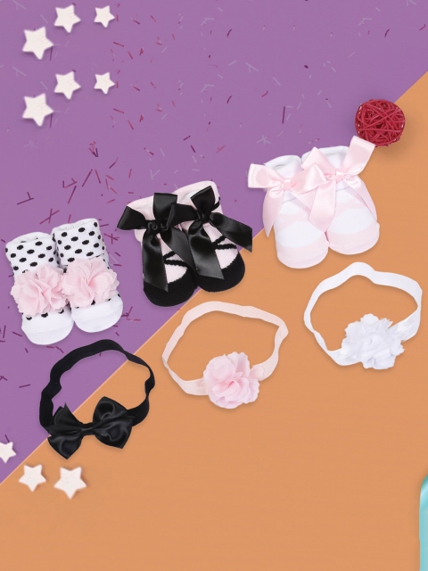 

Baby Moo Kids Black & Pink Pack Of 3 Headbands & Socks Gift Set
