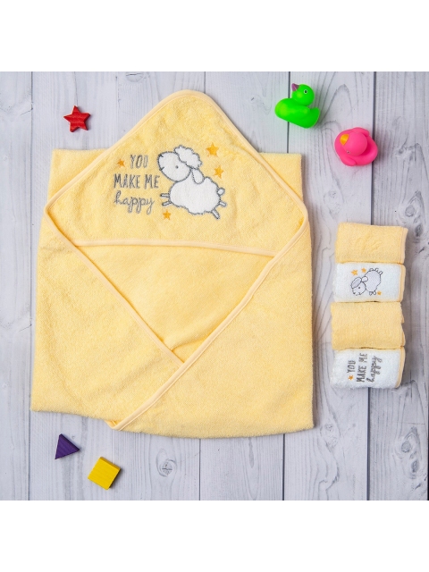 

Baby Moo Kids Yellow Hooded Towel And 4 Wash Cloth Gift Set