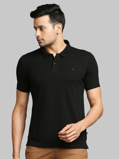 

Parx Men Black Solid Cotton Polo Collar T-shirt