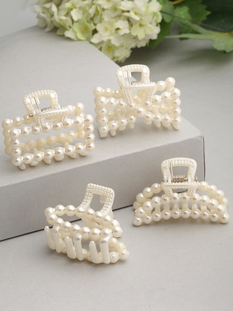 

Ferosh Women White Set of 4 Beaded Claw Clips