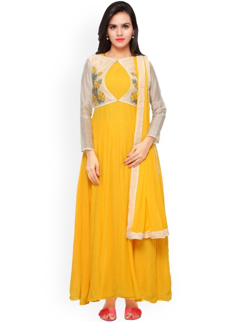 

Touch Trends Yellow Embroidered Georgette Semi-Stitched Dress Material
