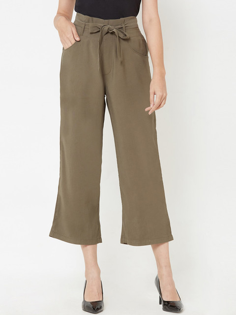 

Kraus Jeans Women Olive Green Comfort Loose Fit High-Rise Culottes Trousers