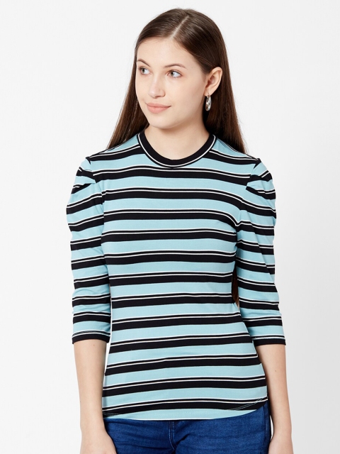

Kraus Jeans Women Blue & Black Striped T-shirt