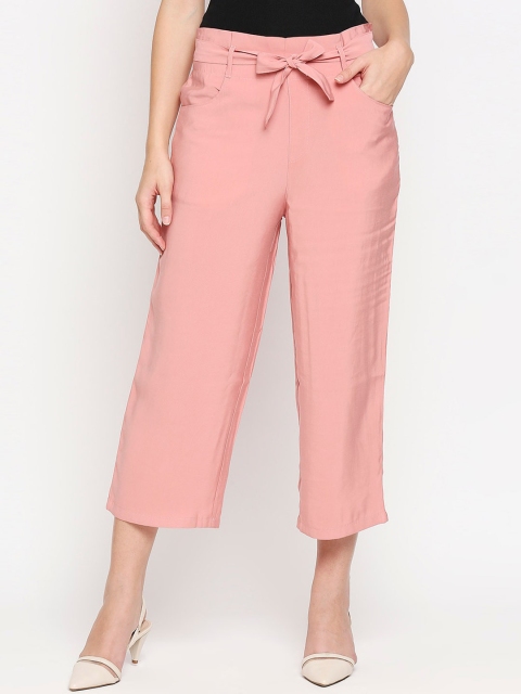 

Kraus Jeans Women Pink Comfort Loose Fit High-Rise Culottes Trousers