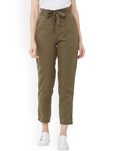 

Kraus Jeans Women Olive Green Comfort Slim Fit High-Rise Trousers