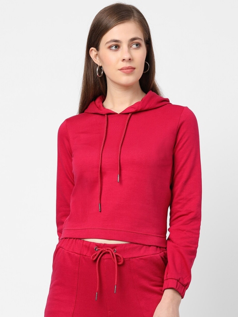 

Kraus Jeans Women Fuchsia Pink Solid Hooded Crop Sweatshirt