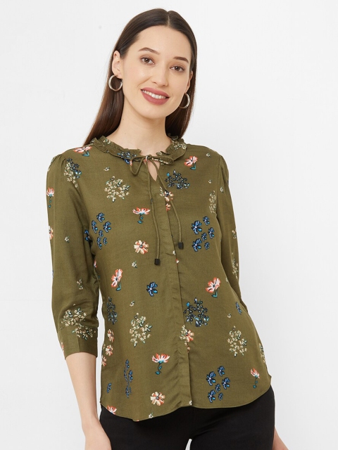 

Kraus Jeans Olive Green & Blue Floral Print Shirt Style Top
