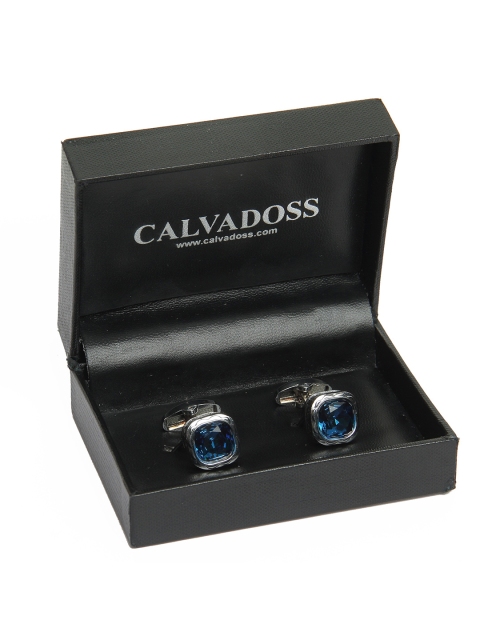 

Calvadoss Blue & Silver-Plated Textured Square Cufflinks