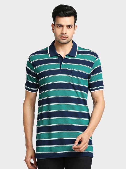 

ColorPlus Men Green & Navy Blue Striped Polo Collar T-shirt