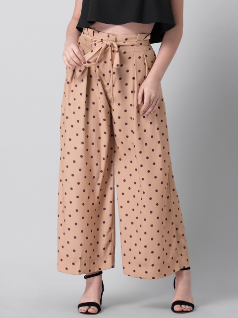 

FabAlley Women Beige & Maroon Printed Wide Leg Palazzo