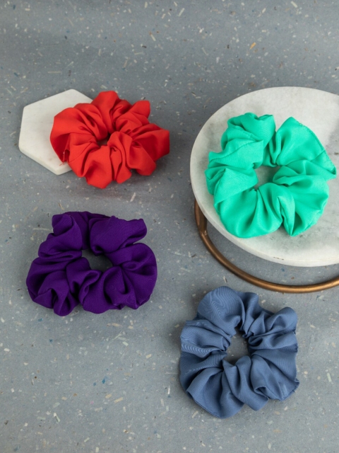 

DEEBACO Women Blue & Red Set of 4 Ponytail Holders