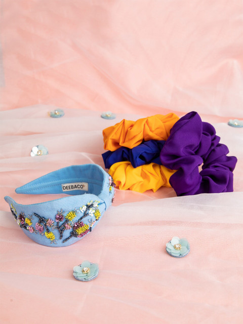 

DEEBACO Women Set Of 5 Headband And Scrunchies combo, Purple