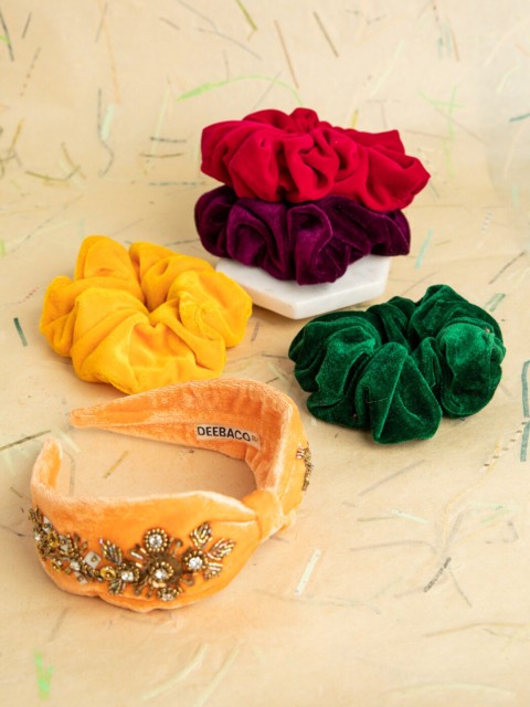 

DEEBACO Set Of 5 Women Multi-Colored Headband And Scrunchies Set