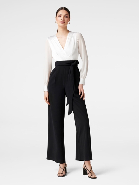 

Forever New Women White & Black Solid Long Sleeves Basic Jumpsuit