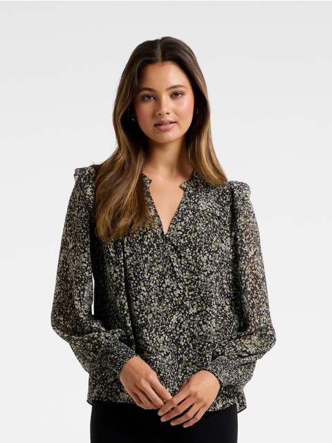 

Forever New Black Floral Print Mandarin Collar Shirt Style Top