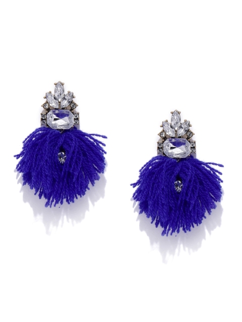 

Pipa Bella Blue & Silver-Toned Embellished Drop Earrings with Fringe Details
