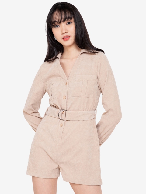 

ZALORA BASICS Beige Textured Corduroy Playsuit