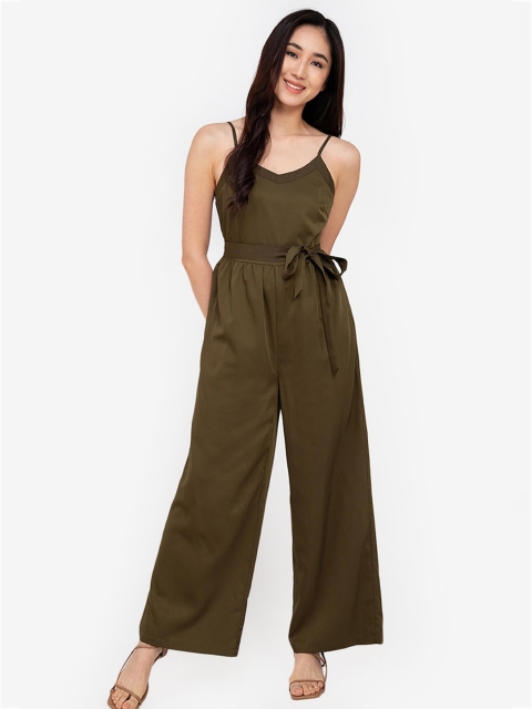 

ZALORA BASICS Olive Green Solid Cami Basic Jumpsuit