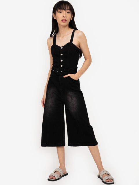 

ZALORA BASICS Black Button Front Culotte Jumpsuit