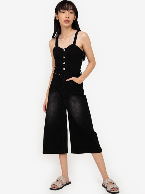 

ZALORA BASICS Black Button Front Culotte Jumpsuit