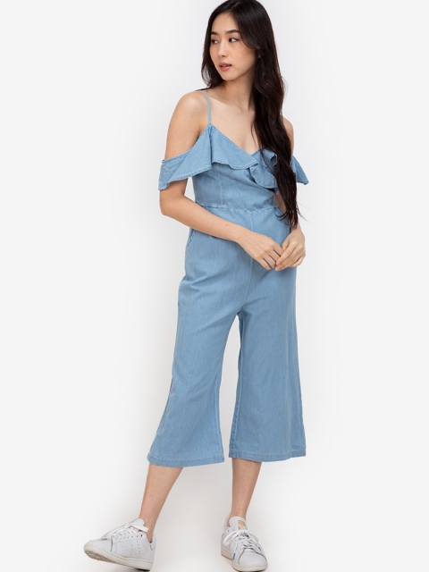 

ZALORA BASICS Blue Culotte Jumpsuit with Ruffles