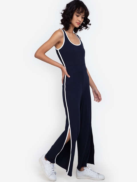 

ZALORA BASICS Blue & White Rib Tank Basic Jumpsuit