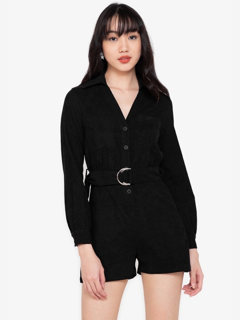 

ZALORA BASICS Black Self Design Corduroy Playsuit