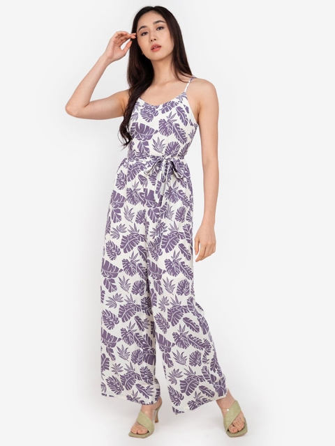 

ZALORA BASICS White & Purple Printed Easy Cami Jumpsuit
